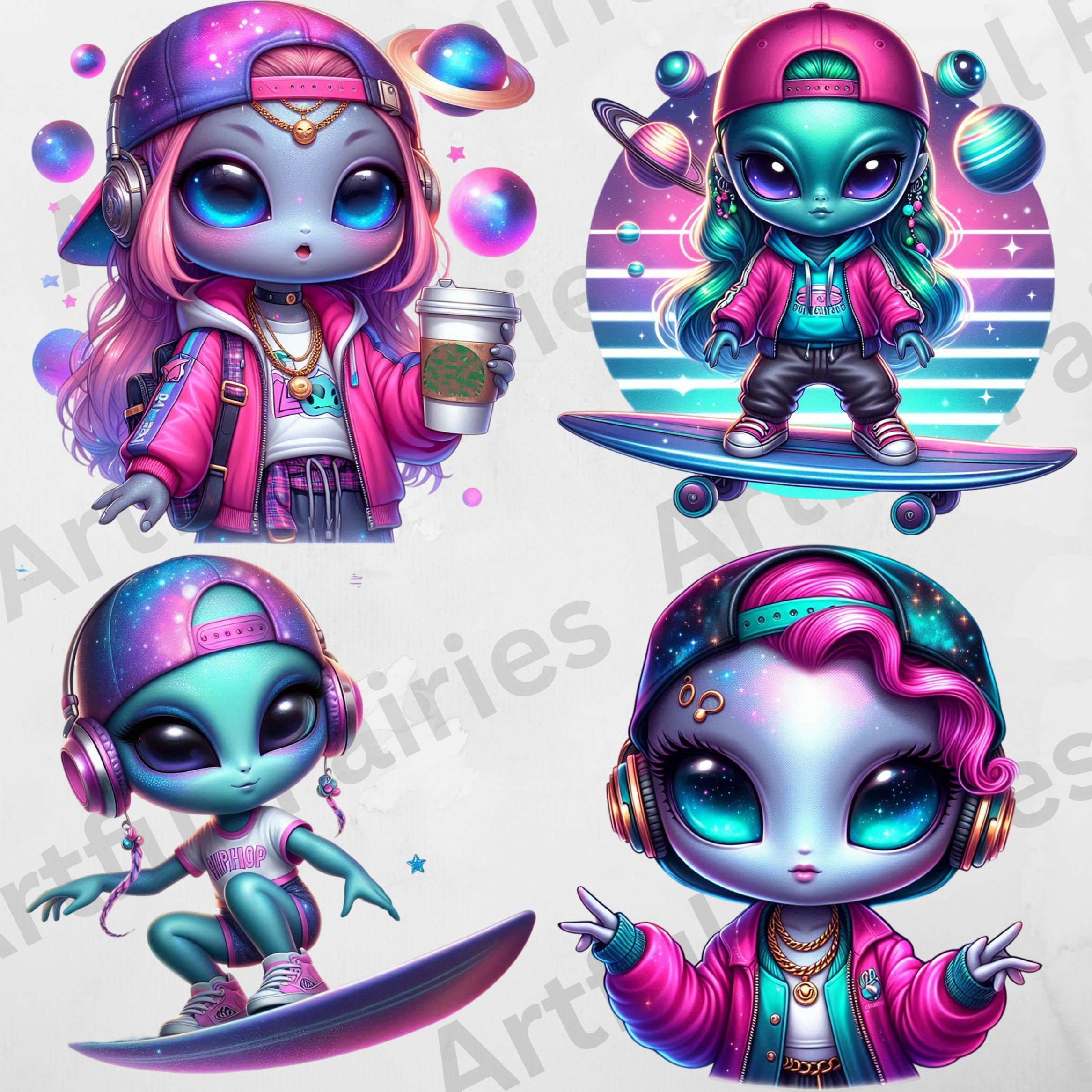 Funny Alien Clipart Chibi Alien PNG Space Hip Hop Sticker Cute Alien ...
