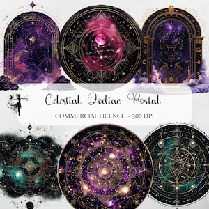 Clipart zodiaque sorcière céleste PNG galaxie passerelle astrologie étoiles lune fantaisie Junk Journal fournitures scrapbooking papier artisanat graphique