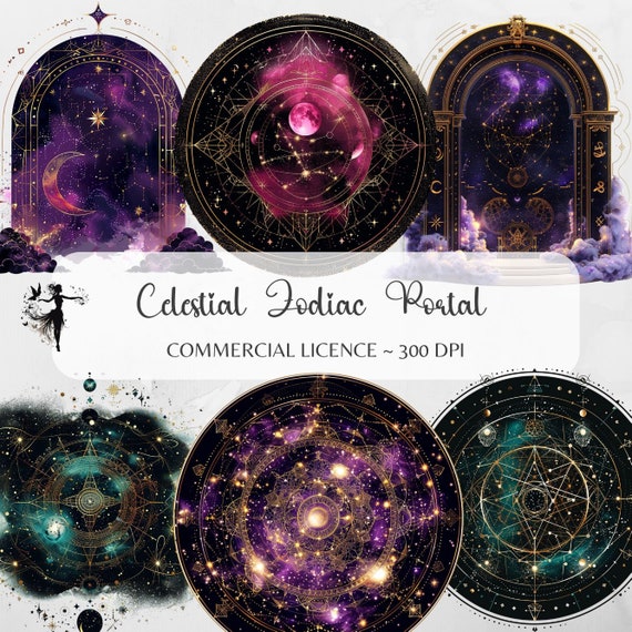 Zodiac Clipart Celestial Witchy PNG Galaxy Gateway Astrology Stars Moon Fantasy Junk Journal Supplies Scrapbooking Paper Crafting Graphics