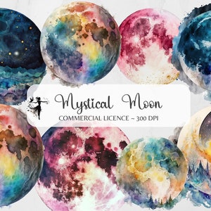 Mystical Moon Clipart Moon png Celestial Clipart Fantasy Clipart Magic Galaxy Clipart Watercolor PNG Crescent Moon Phases Clipart Space