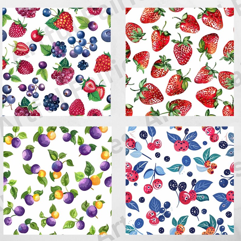 Writing Pattern Berry Berries Seamless Pattern Fruit Digital Paper Background Strawberry ...