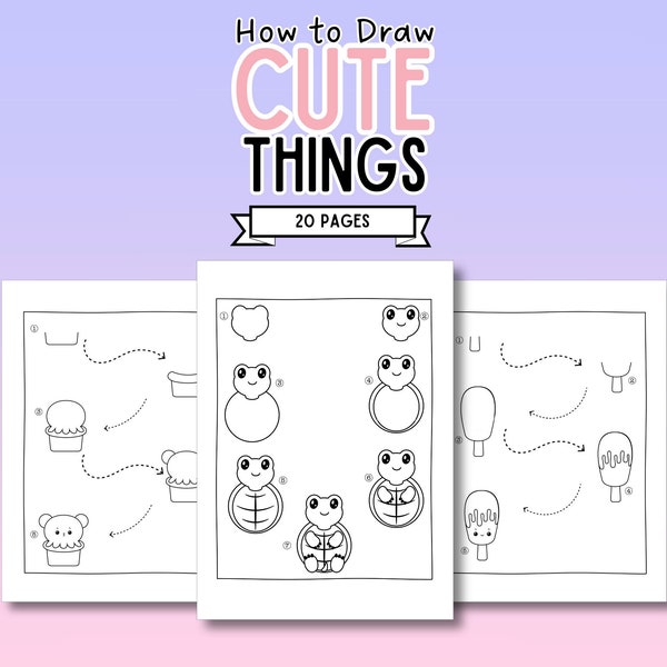 How to Draw Cute Things Book, Step by Step Drawing, Kids Drawing book, How to Draw Animals, Printable Drawing book, Learn to Doodle