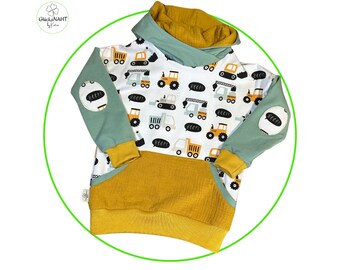 Hoodie für Kinder: mit Fahrzeugen/Autos/Baustelle, Kinderpullover - Geburtstagsgeschenk für Jungs -Kinderkleidung-Sweatshirt Junge- Handmade
