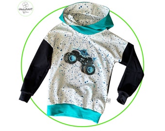 Hoodie für Kinder : locker und gemütlich - Handgefertigter Kinderhoodie Monstertruck - bequemer Kinderpulli- handmade Kinderkleidung