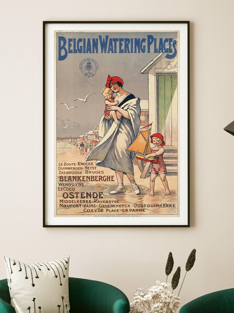 Belgian Beach Vintage Travel Wall Art Nouveau Poster Etsy