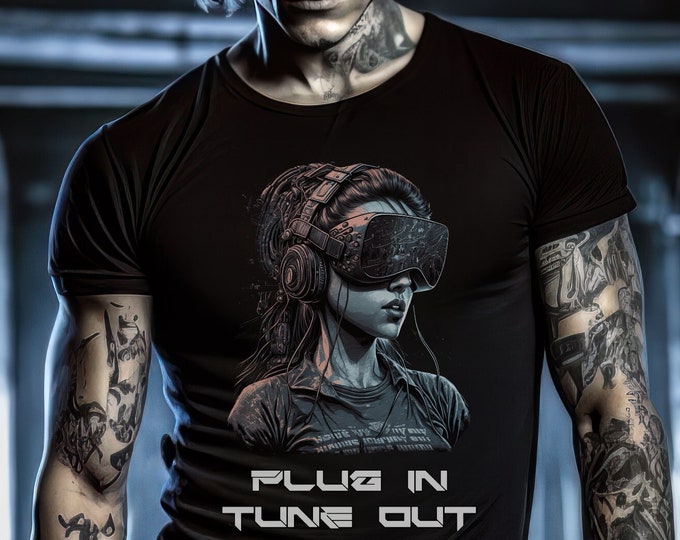 Featured listing image: Cyber Girl in Neon Cyber City III T-Shirt - Futuristic Streetwear by CyberSumerian