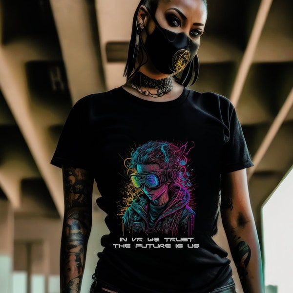 Virtual Reality Cyberpunk T-Shirt with Cyberpunk Person Print - Perfect for Fans of Virtual Reality and Cyberpunk