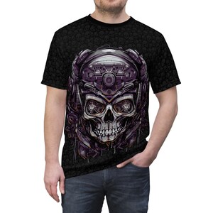 Futuristic Skull Graphic AOP Cut & Sew Tee