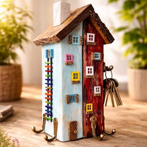 Portachiavi in legno fatto a mano: ganci da parete rustici, decorazioni colorate