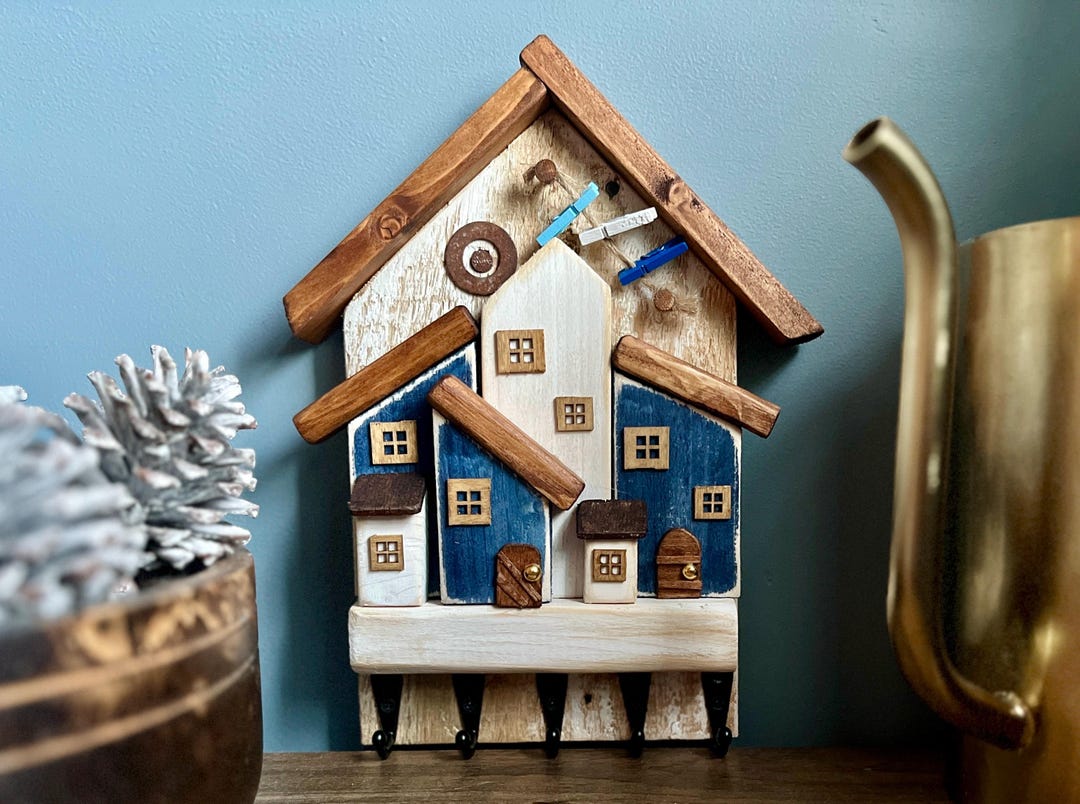 Wooden House Key Holder, Novelty Key Rack, Hallway Hooks, Entryway ...