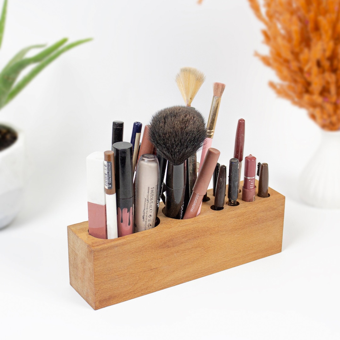 Handcrafted Wooden Makeup Brush Holder Beechwood Cosmetic Organizer — free download