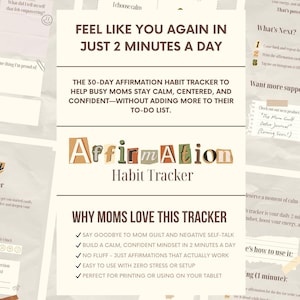 Affirmation Habit Tracker for Moms | Printable Mindset Journal | 30-Day Daily Affirmation PDF | Gentle Self-Care for Overwhelmed Mothers