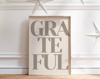 Mindfulness Print, Grateful Manifest Wall Art with Affirmation, Retro Style, Vanilla Clean Girl Decor