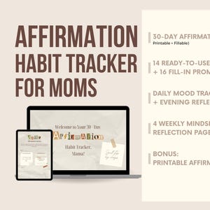 30-Day Affirmation Habit Tracker for Moms | Printable PDF | Self-Care for Busy Moms | Mental Health Tool | Daily Mindset Reset Journal