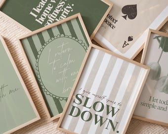 Green & Neutral Affirmation Prints Set | 8 Minimalist Wall Art Prints for Calm Motherhood and Slow Living