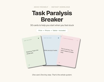 Task Paralysis Breaker Cards | 30 ADHD Next Step Cards | Executive Dysfunction Tool | Printable & Digital Planner Alternative