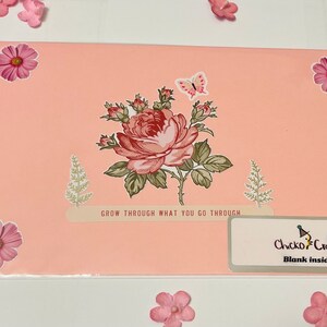 Tarjeta de felicitación en blanco simple de flores rosadas (San Valentín, Día de la Madre, Cumpleaños)