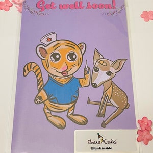 Obtenez bien bientôt bébé tigre et cerf vierge à l'intérieur Carte de vœux
