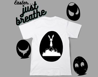 Scary Easter bunny white T-shirt, Spooky Bunny, Easter bunny, Rabbit Tshirt, Easter eggs, Black and white, Unisex tshirt, T-shirt only