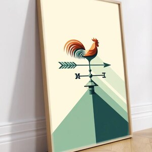 Minimalist Weather Vane Printable Wall Art, Modern Country Decor,  Wind Vane Print, Natural Tone Country Kitchen, Living Room Decor
