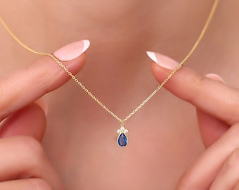 Sapphire Teardrop Necklace, Personalized Teardrop Necklace, Birthstone Pendant Necklace, Wedding and Engagement Necklace, Mother's Day Gift