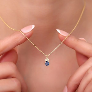 Sapphire Teardrop Necklace, Personalized Teardrop Necklace, Birthstone Pendant Necklace, Wedding and Engagement Necklace, Mother's Day Gift