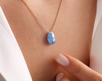 Collier en cristal avec chaîne en argent, collier en forme de larme personnalisé, collier en pierre colorée, collier en grosse pierre personnalisé, cadeau de la fête des mères