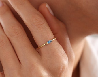 14K Gold Birthstone Ring, Custom Baguette Birthstone Ring, Thin Gold Ring, Personalized Birthstone Jewelry, Gemstone Ring, Mothers Day Gift