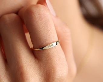 Personalised Minimalist Name Ring, Custom Delicate Name Ring, Name Engraved Ring, 14K Gold Skinny Name Ring, Silver Engraved Name Ring