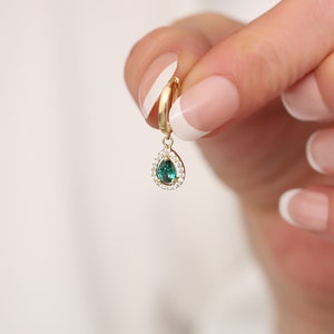 14K Gold Dangle Teardrop Earrings, Personalized Earrings, Emerald - Sapphire Earrings, Bridal Earrings, Wedding Earrings, Mother's day Gift