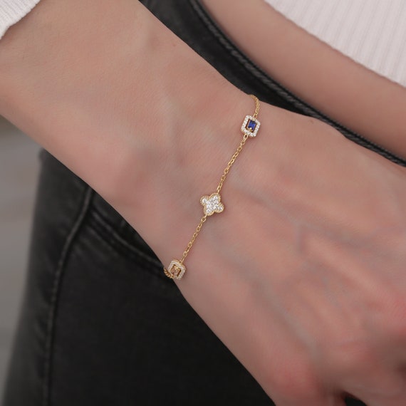 Custom Birthstone Flower Bracelet | Caitlyn Minimalist 18K Gold / 6.5 Inches / No Stone