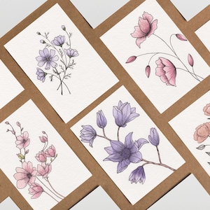 Handgemaakte originele bloemen echte handgeschilderde A6-ansichtkaarten met aquarel, gratis tekst toevoegen en direct verzenden optie