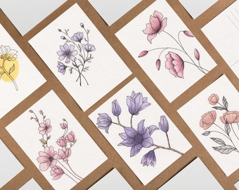 Fleurs originales faites à la main, véritables cartes postales A6 peintes à la main à l'aquarelle, ajoutez du texte gratuitement et envoyez l'option directe