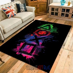Graffiti Game Rug, Black Gamer Mat, Gaming Decor, Game Controller ...