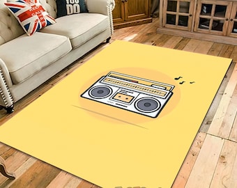 Retro Radio Rug: Music Room Carpet, Music Lover Gift