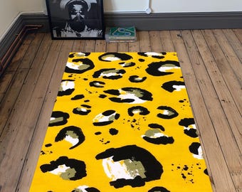 Vibrant Yellow Leopard Print Rug - Abstract Cheetah Carpet
