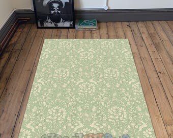 Green Beige Floral Area Rug - Traditional Living Room Home Decor Carpet