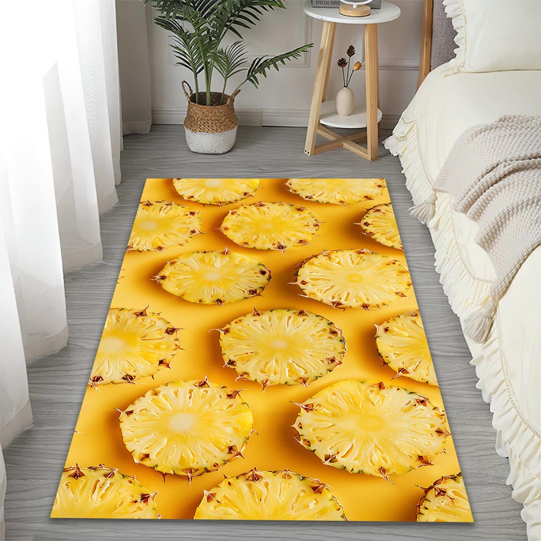 Pineapple Rug Wool Pineapple Slices Kitchen Rug, Yellow Tropical Fruit Pattern Area Mat - Etsy