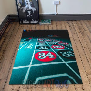 Casino Roulette Table Rug, Gambling Themed Carpet, Poker Room Decor, Game Night Floor Mat