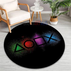 Colorful Game Controller Rug, Game Round Carpet, Gamer Decor, Gaming Chair Mat, Gamer Gift