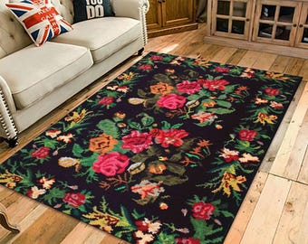 Floral Oriental Rug: Rustic Living Room Carpet