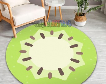 Kiwi Fruit Kids Rug, Round Green Nursery Play Mat
