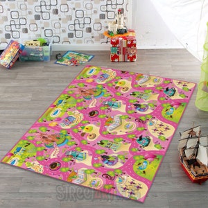Roze tapijt met stadswegenkaart, tapijt meisjeskamer, speelkleed babykamer, decor babyshower, babycadeau