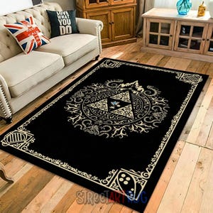 Black Zelda Symbol Rug, Gaming Decor, Game Room Mat, Gamer Carpet, Zelda Lovers Gift