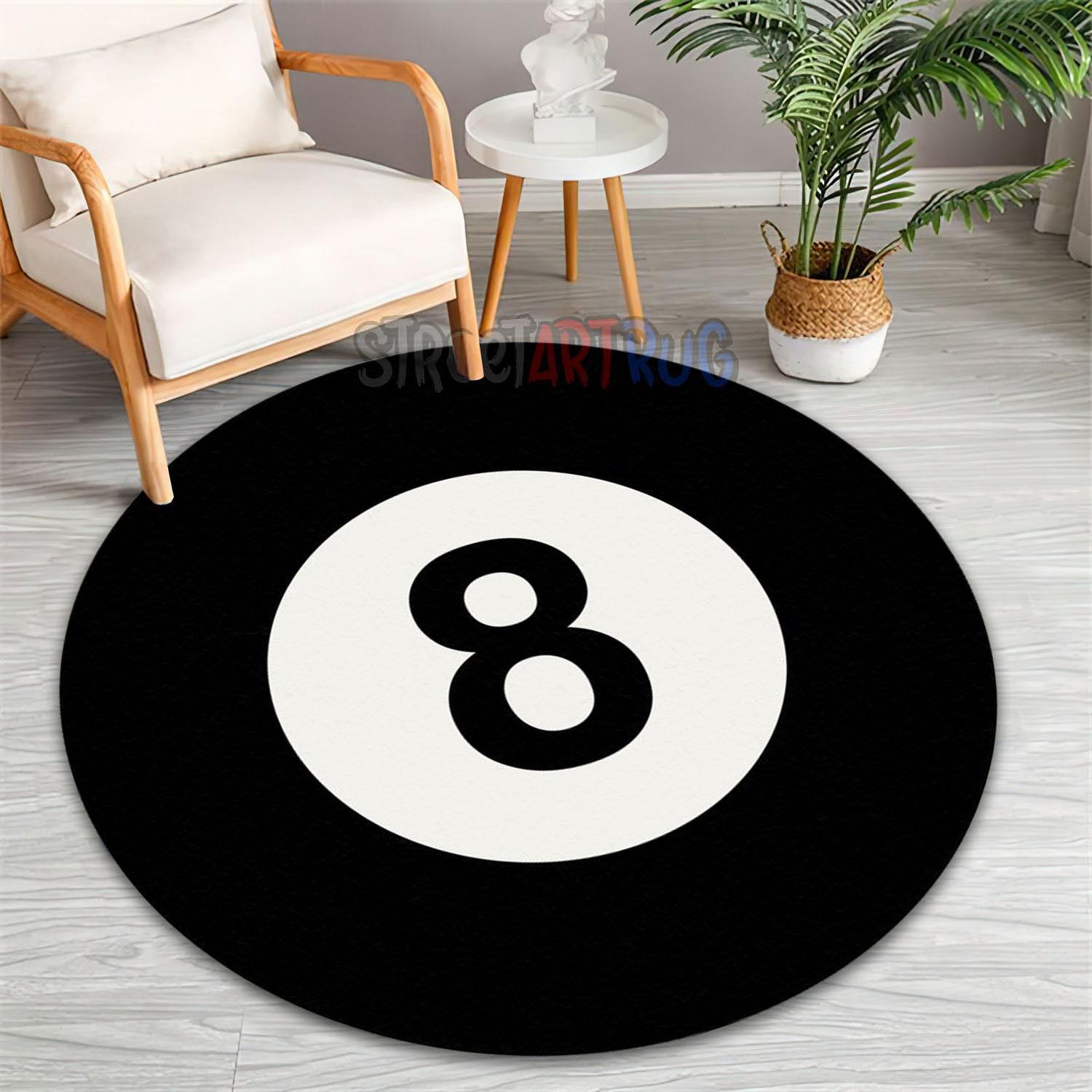 Black White 8 Ball Round Rug - Billiard Arcade Room Carpet - Etsy