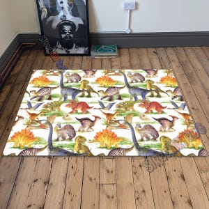 Colorful Dino Pattern Rug, Dinosaurs Carpet, Children Room Play Mat, Nursery Rug, Baby Gift