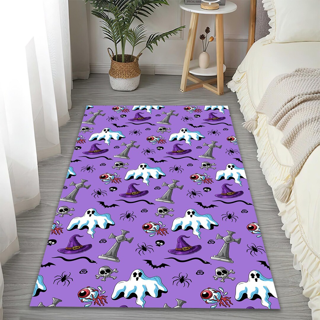 Halloween Rug With Ghosts and Witch Hats Purple Spooky Carpet for Kids ...