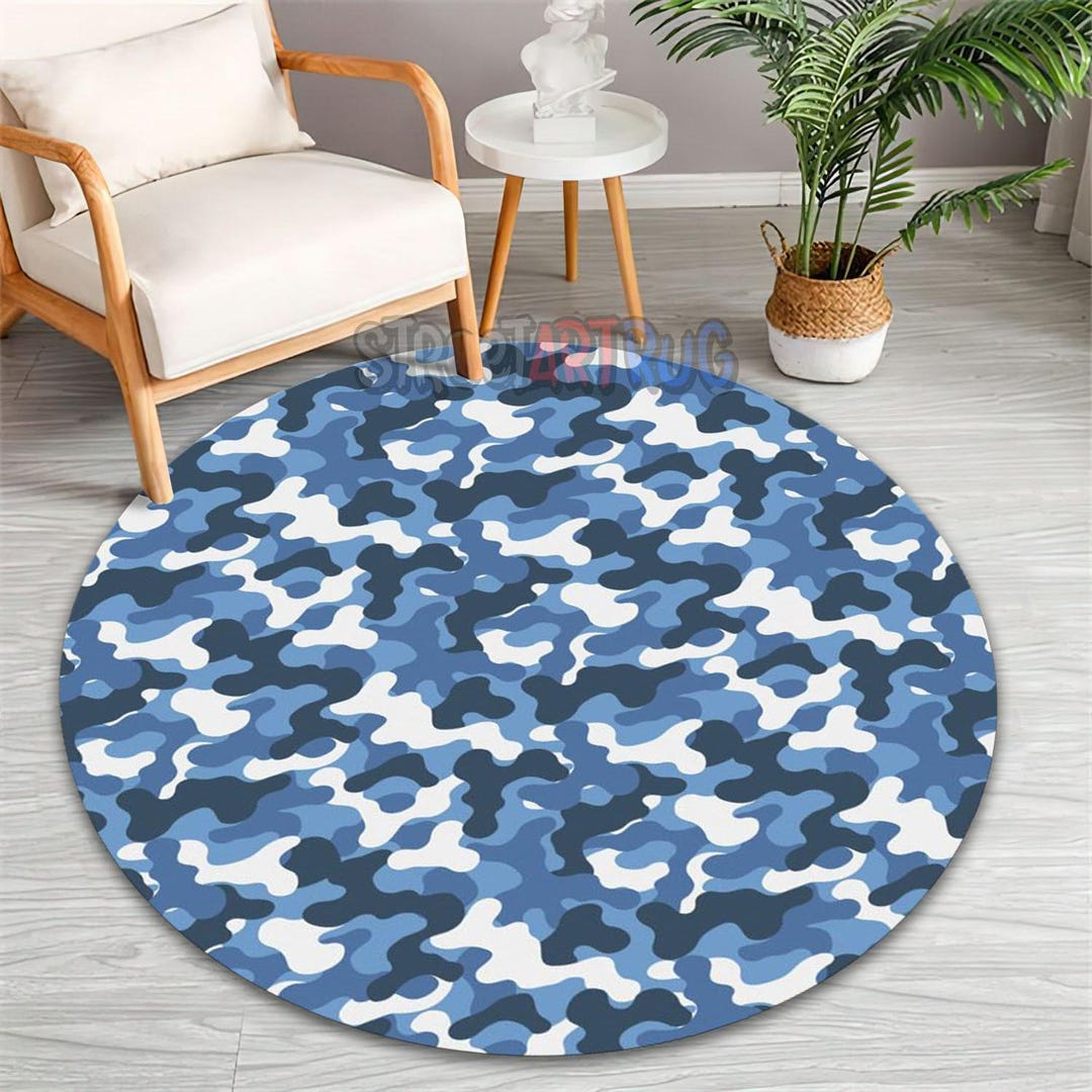 Vfw Rugs Blue Camouflage Round Rug - Modern Navy Camo Carpet - Etsy