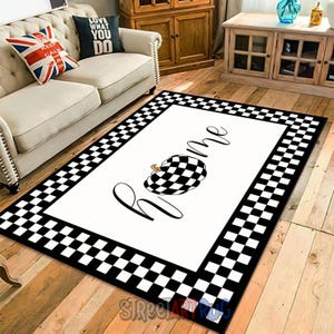Checkered Doormat, Home Text Entryway Mat, Living Room Carpet, Bathroom, Modern Bedroom Rug