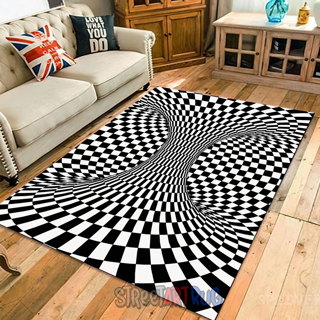 Swirl Rug, Black and White 3D Carpet, Illusion Decor, Mediation Mat ...